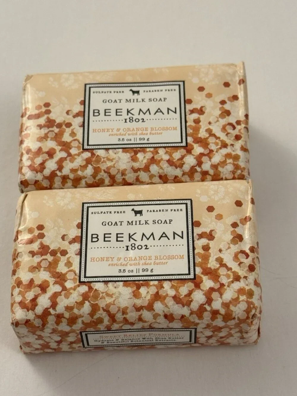 Beekman 1802 Honey & Orange Blossom Goat Milk Bar Soap 3.5oz New Set Of 2 EB6